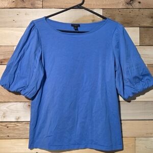Ann Taylor Blue Puff Sleeve Blouse Womens Balloon Sleeve Top Career Office